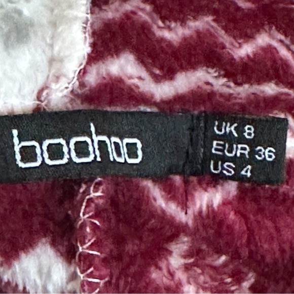 ๐บ Boohoo Fleece Burgundy Fair Isle One Piece Pajamas Size 4 Winter Snowflake - Picture 8 of 9